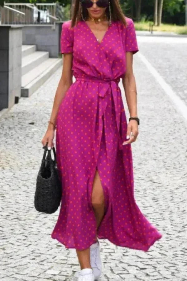 Genevieve | Wrap Midi Dress in Purple