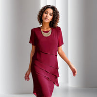 Phoebe | Women's Tiered Chiffon Cocktail Party Dress Short Sleeve Midi