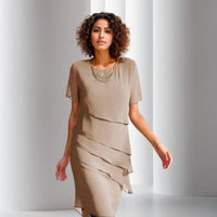 Phoebe | Women's Tiered Chiffon Cocktail Party Dress Short Sleeve Midi