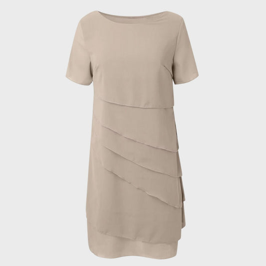 Phoebe | Women's Tiered Chiffon Cocktail Party Dress Short Sleeve Midi