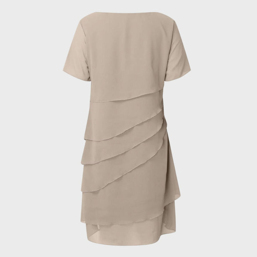 Phoebe | Women's Tiered Chiffon Cocktail Party Dress Short Sleeve Midi