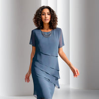 Phoebe | Women's Tiered Chiffon Cocktail Party Dress Short Sleeve Midi