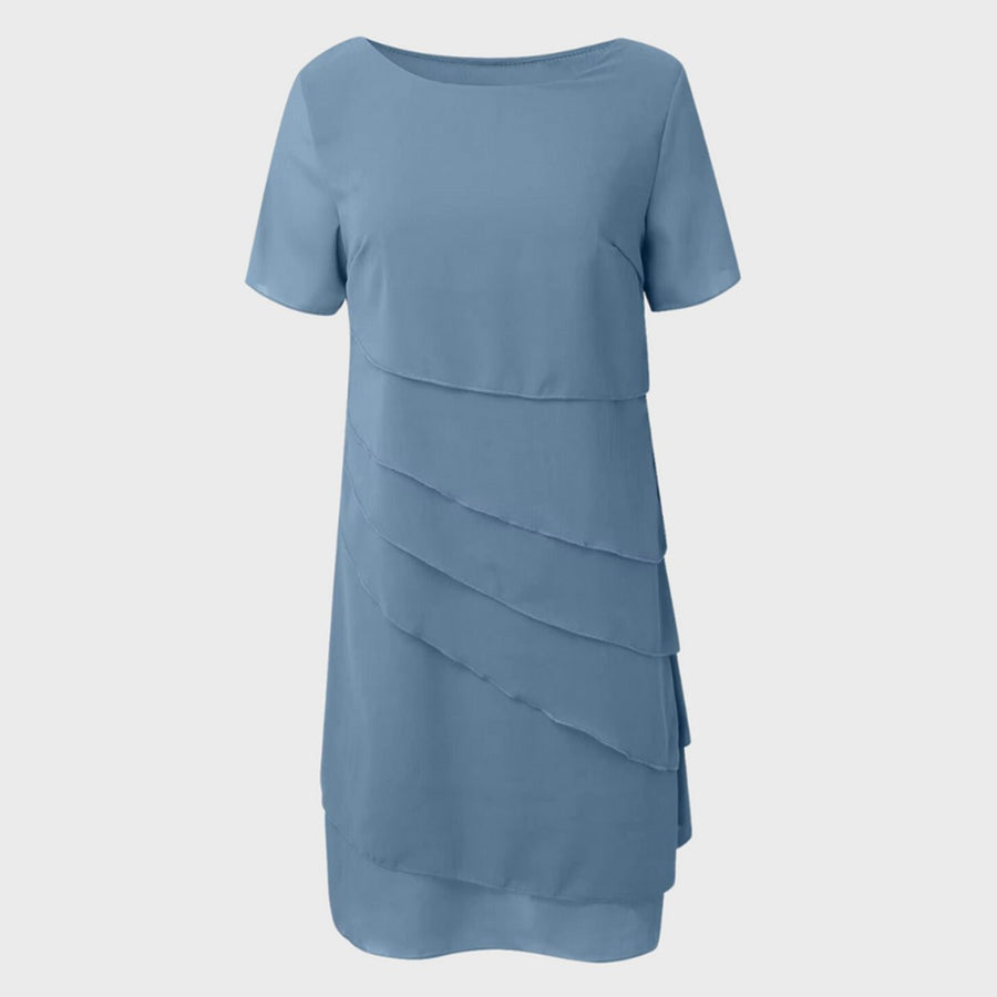 Phoebe | Women's Tiered Chiffon Cocktail Party Dress Short Sleeve Midi