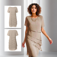 Phoebe | Women's Tiered Chiffon Cocktail Party Dress Short Sleeve Midi