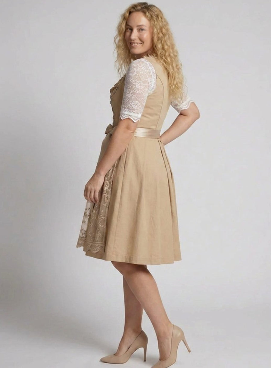 Lily | Women's Traditional Lace-Up Dirndl Knee-Length Floral Apron Dress