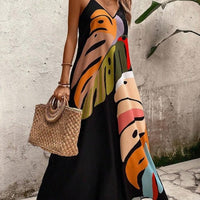 Mia | Women's Tropical Leaf Print Sleeveless Maxi Dress