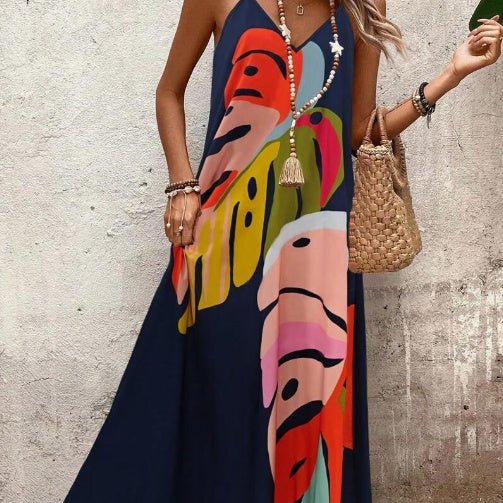 Mia | Women's Tropical Leaf Print Sleeveless Maxi Dress