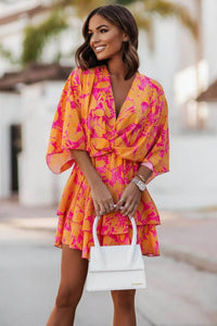 Mia | Women's Tropical Print Boho Mini Cocktail Dress Tiered Flared