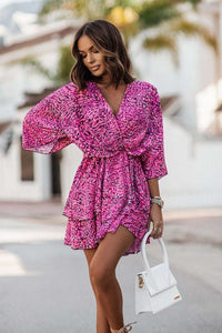 Mia | Women's Tropical Print Boho Mini Cocktail Dress Tiered Flared