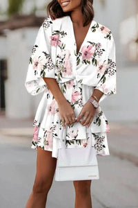 Mia | Women's Tropical Print Boho Mini Cocktail Dress Tiered Flared
