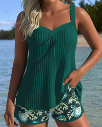Eleanor | Women's Tummy-Control Striped Tankini Two-Piece Swimsuit Shorts Set