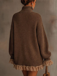 Emily | Women's Turtleneck Knit Lace-Hem Formal Dresses Oversized Mini