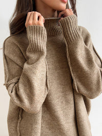 Women's Turtleneck Knit Set with Wide-Leg Pants and Ribbed Cuffs