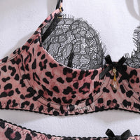 Olivia | Women's Underwired Leopard Print Black Lace Lingerie Set