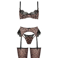 Olivia | Women's Underwired Leopard Print Black Lace Lingerie Set