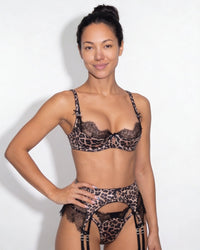 Olivia | Women's Underwired Leopard Print Black Lace Lingerie Set