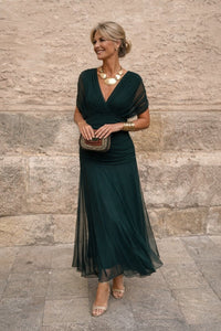 Isla | Women's V-Neck Chiffon Maxi Cocktail Party Dress Pleated Waist