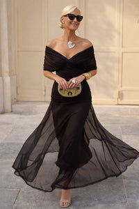 Isla | Women's V-Neck Chiffon Maxi Cocktail Party Dress Pleated Waist