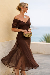 Isla | Women's V-Neck Chiffon Maxi Cocktail Party Dress Pleated Waist