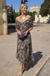 Isla | Women's V-Neck Chiffon Maxi Cocktail Party Dress Pleated Waist