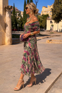 Isla | Women's V-Neck Chiffon Maxi Cocktail Party Dress Pleated Waist