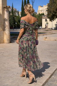 Isla | Women's V-Neck Chiffon Maxi Cocktail Party Dress Pleated Waist
