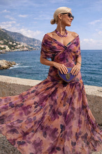 Isla | Women's V-Neck Chiffon Maxi Cocktail Party Dress Pleated Waist