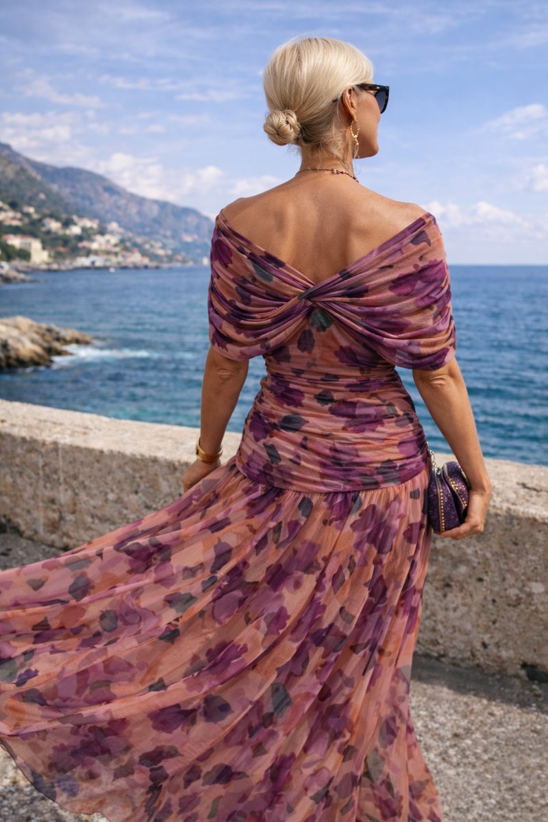 Isla | Women's V-Neck Chiffon Maxi Cocktail Party Dress Pleated Waist