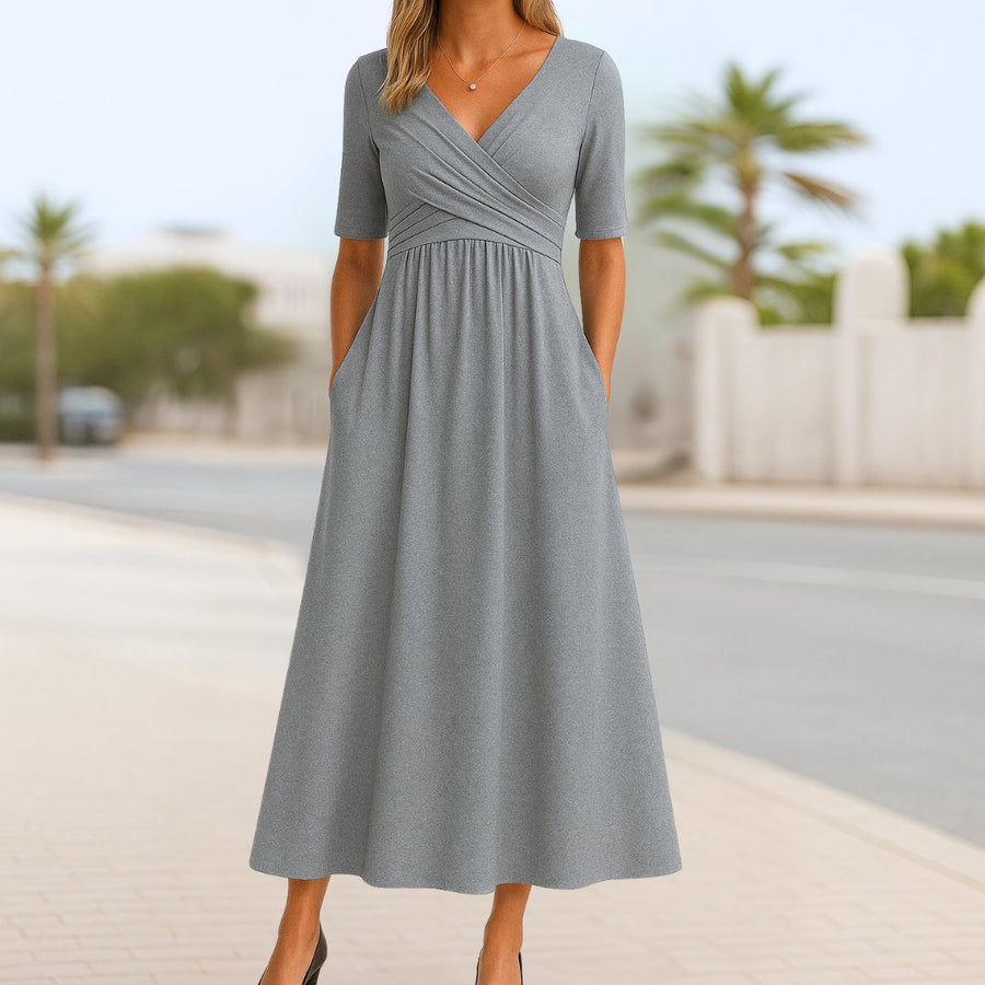 Scarlett | Women's V-Neck Cross-Front Short-Sleeve Midi Dress