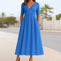 Scarlett | Women's V-Neck Cross-Front Short-Sleeve Midi Dress