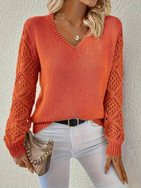 Lily | Women's V-Neck Hollow-Sleeve Knit Sweater Jumper