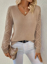 Lily | Women's V-Neck Hollow-Sleeve Knit Sweater Jumper
