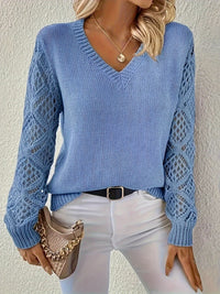 Lily | Women's V-Neck Hollow-Sleeve Knit Sweater Jumper