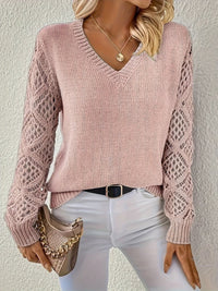 Lily | Women's V-Neck Hollow-Sleeve Knit Sweater Jumper