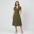 Evelyn | Women's V-Neck Wrap-Style A-Line Midi Dress Waist Tie