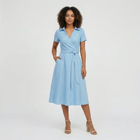 Evelyn | Women's V-Neck Wrap-Style A-Line Midi Dress Waist Tie