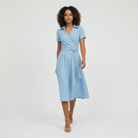 Evelyn | Women's V-Neck Wrap-Style A-Line Midi Dress Waist Tie