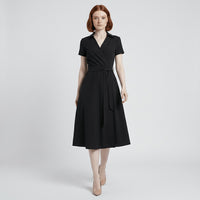 Evelyn | Women's V-Neck Wrap-Style A-Line Midi Dress Waist Tie