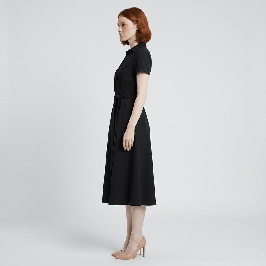 Evelyn | Women's V-Neck Wrap-Style A-Line Midi Dress Waist Tie