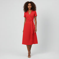 Evelyn | Women's V-Neck Wrap-Style A-Line Midi Dress Waist Tie