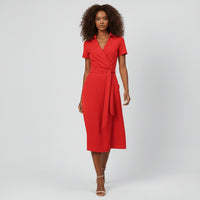 Evelyn | Women's V-Neck Wrap-Style A-Line Midi Dress Waist Tie
