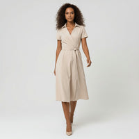Evelyn | Women's V-Neck Wrap-Style A-Line Midi Dress Waist Tie
