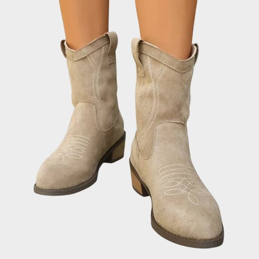 Mia | Women's Western-Stitch Suede Cowboy Ankle Boots