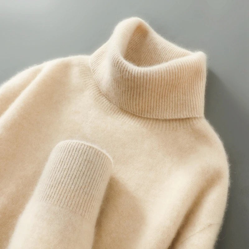 Woodfield Tailored Wool Turtleneck in Beige