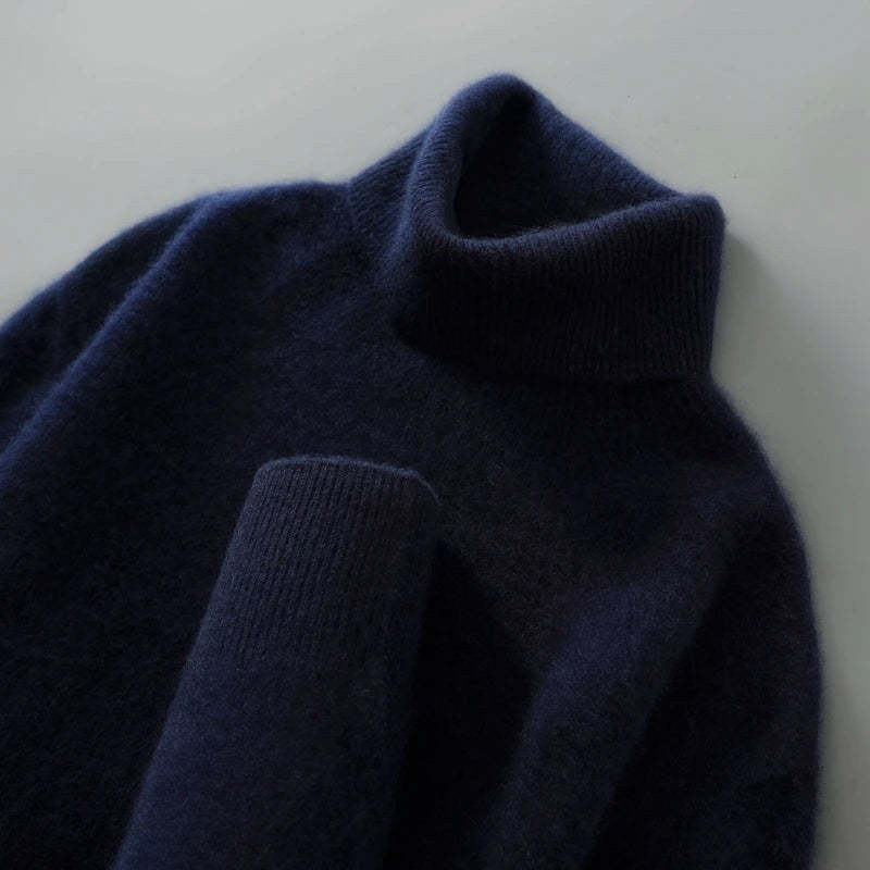 Woodfield Tailored Wool Turtleneck in Navy Blue