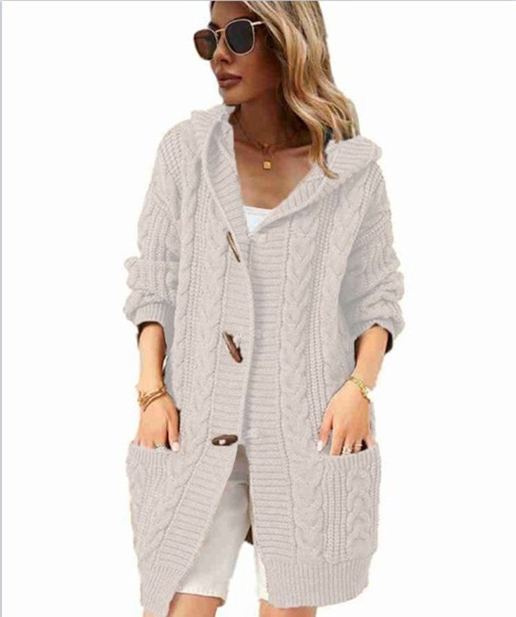 Wren Knit Coat with Pockets and Hood in Cream