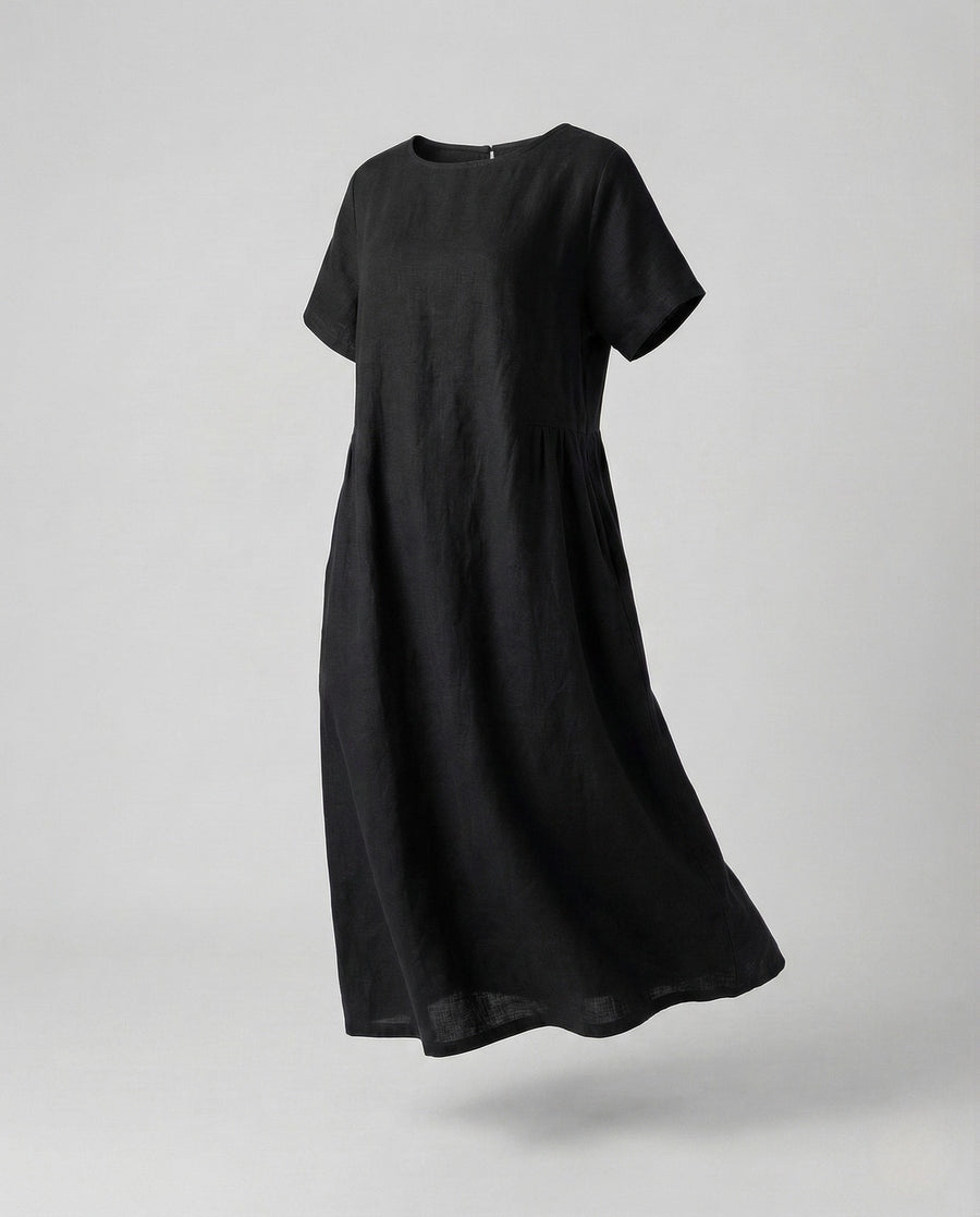 Wren Midi Dress with Pockets in Black