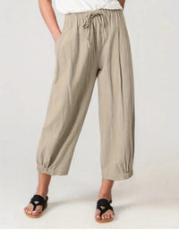 Wren Relaxed Linen Trousers with Elastic Waist in Apricot