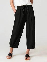 Wren Relaxed Linen Trousers with Elastic Waist in Khaki