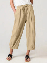 Wren Relaxed Linen Trousers with Elastic Waist in Khaki